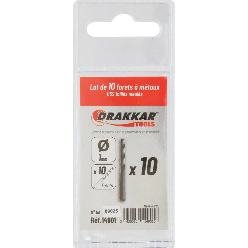 LOT 10 FORETS DIAM 1MM TAILLE MEULE - DRAKKAR TOOLS - 14901