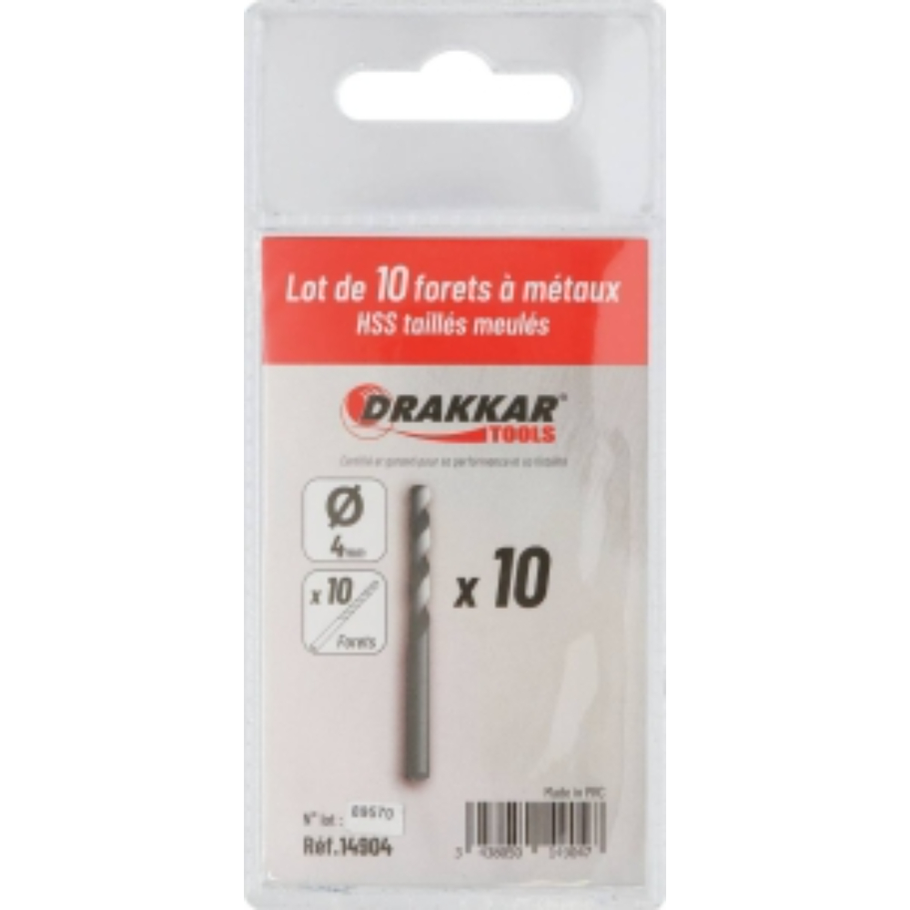 LOT 10 FORETS DIAM 4MM TAILLE-MEULE - DRAKKAR TOOLS - 14904