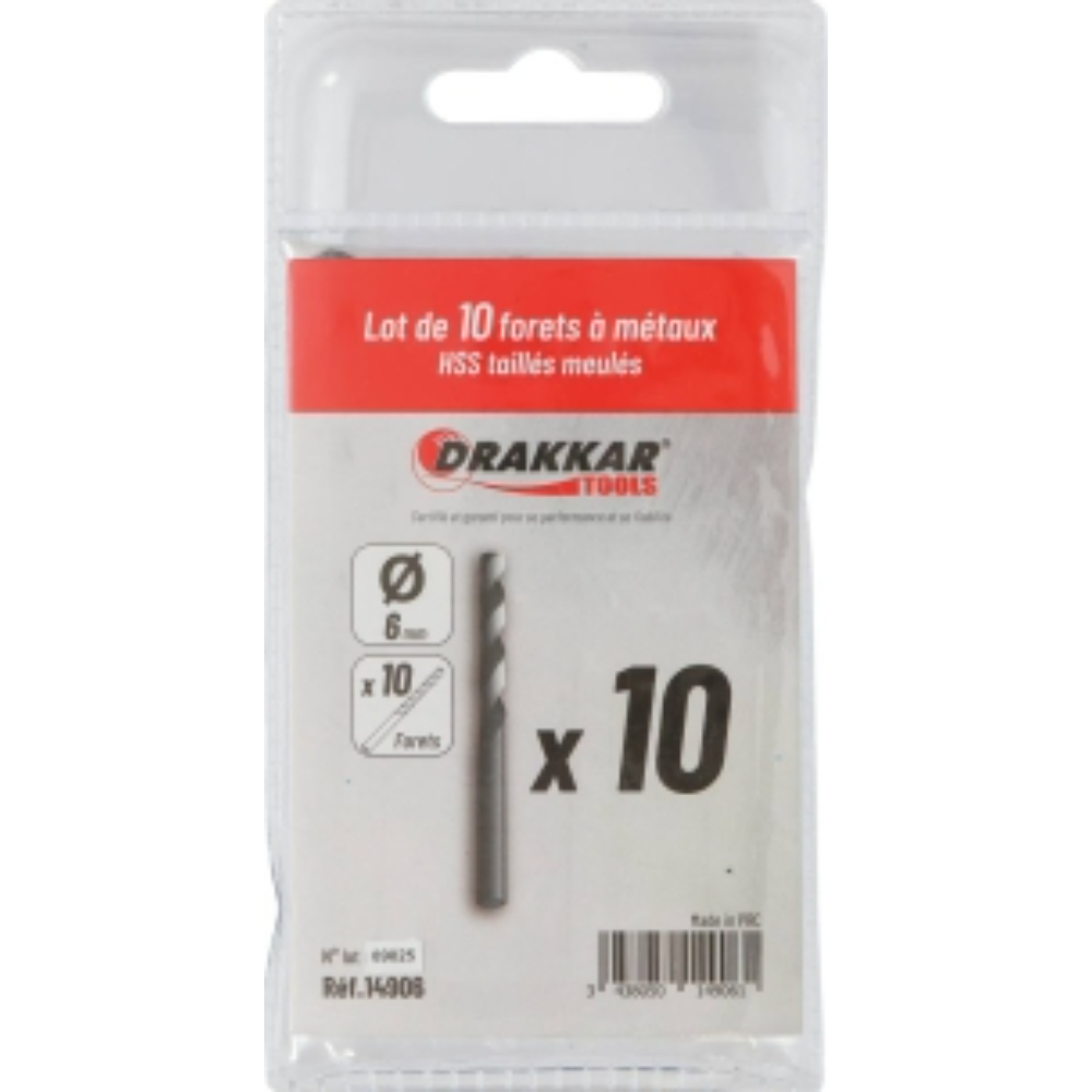 LOT 10 FORETS DIAM 6MM TAILLE MEULE - DRAKKAR TOOLS - 14906
