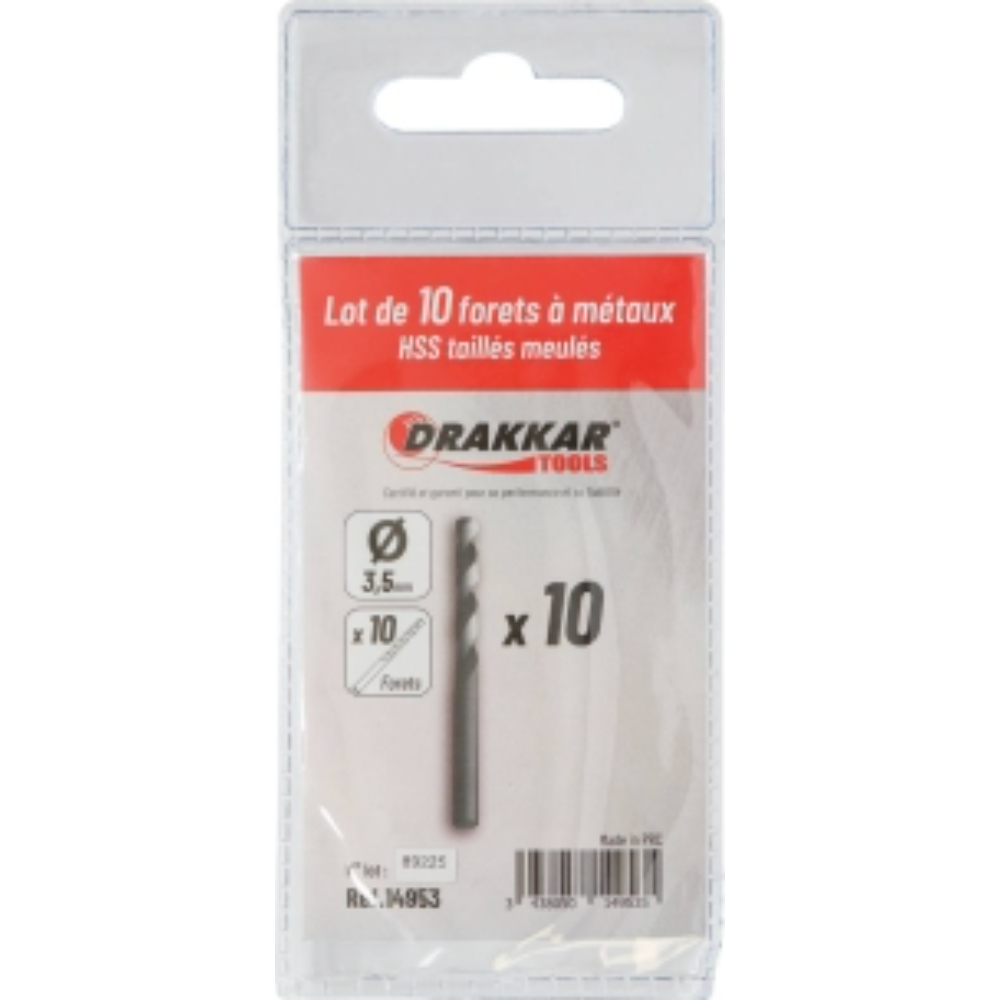 LOT 10 FORETS D. 3.5MM TAILLE MEULE - DRAKKAR TOOLS - 14953