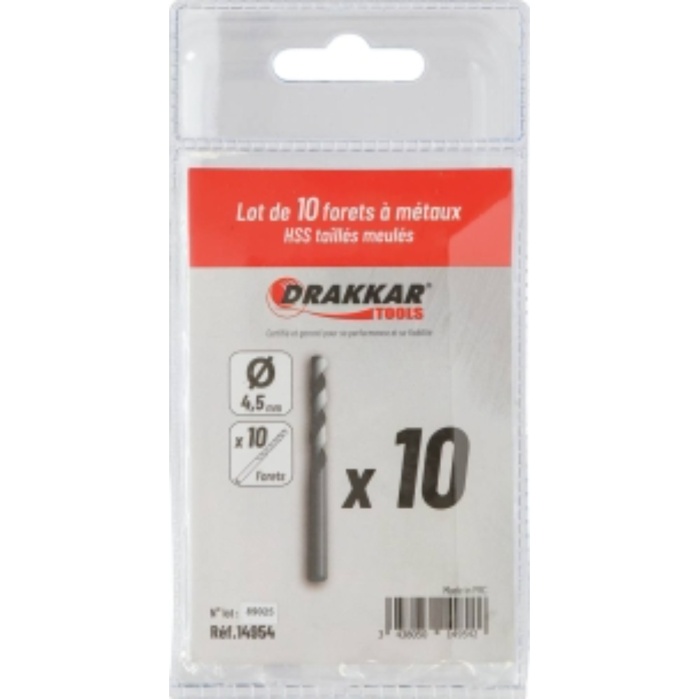 LOT 10 FORETS D. 4.5MM TAILLE MEULE - DRAKKAR TOOLS - 14954