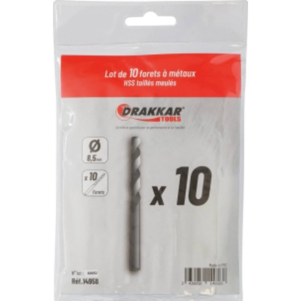 LOT 10 FORETS D. 8.5MM TAILLE MEULE - DRAKKAR TOOLS - 14958