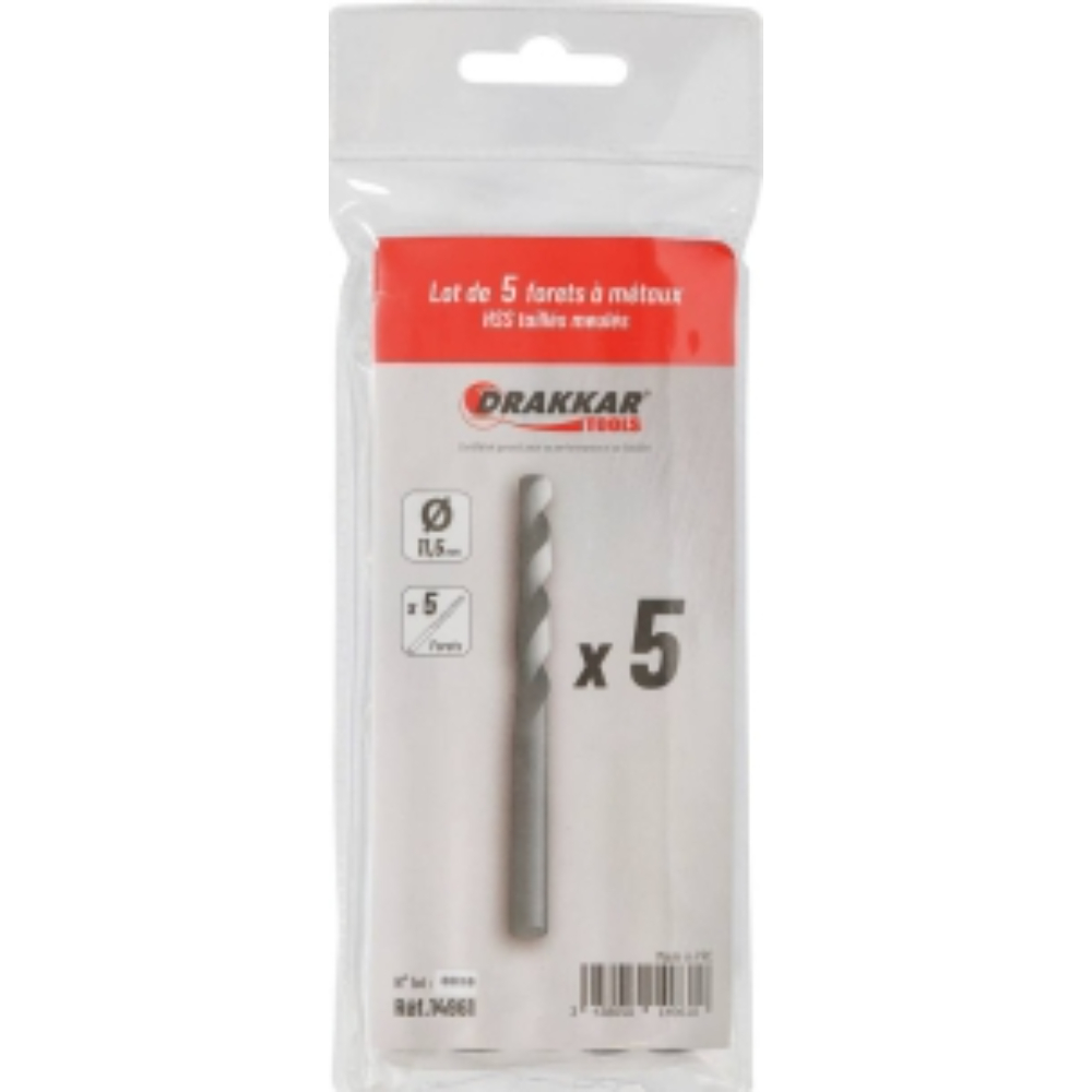 LOT 5 FORETS D.11.5MM TAILLE MEULE - DRAKKAR TOOLS - 14961