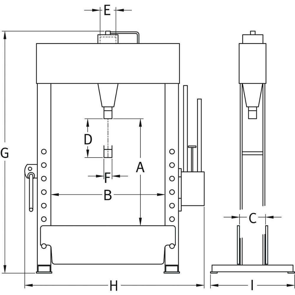 Presse d'atelier manuelle et pneumatique 50T bati soudé avec pédale COMPAC - 15491