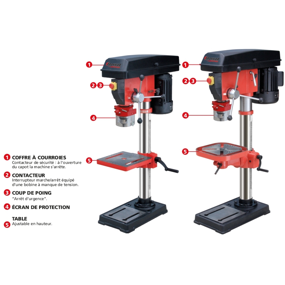 Perceuse sur colonne 230V 550W 840mm B16 29kg DRAKKAR - 15590