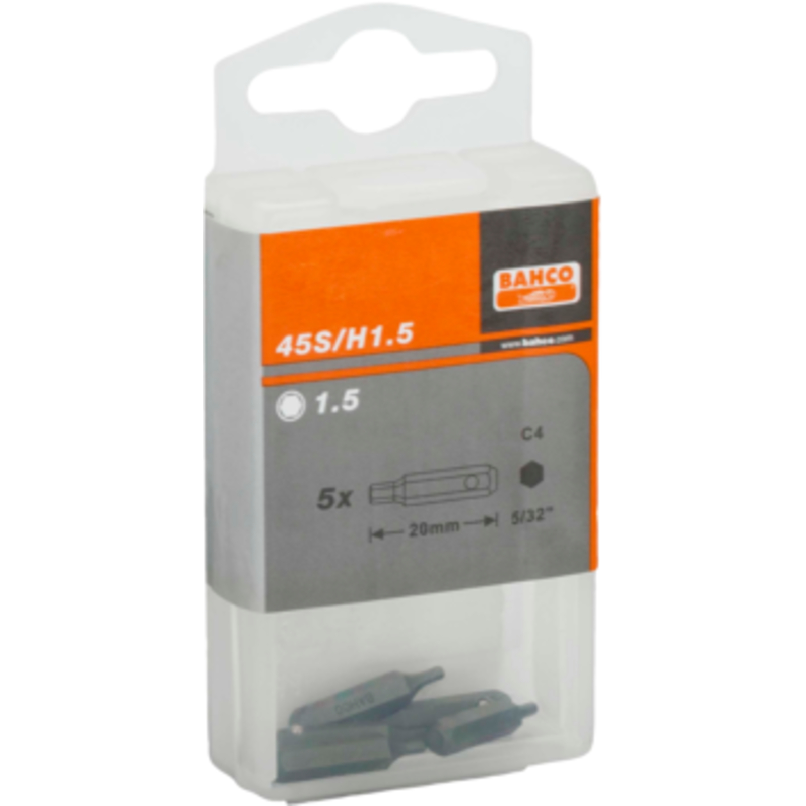 Embout tournevis 6 pans 2,5 mm 20 mm 5 pièces boîte plastique BAHCO - 45S/H2.5