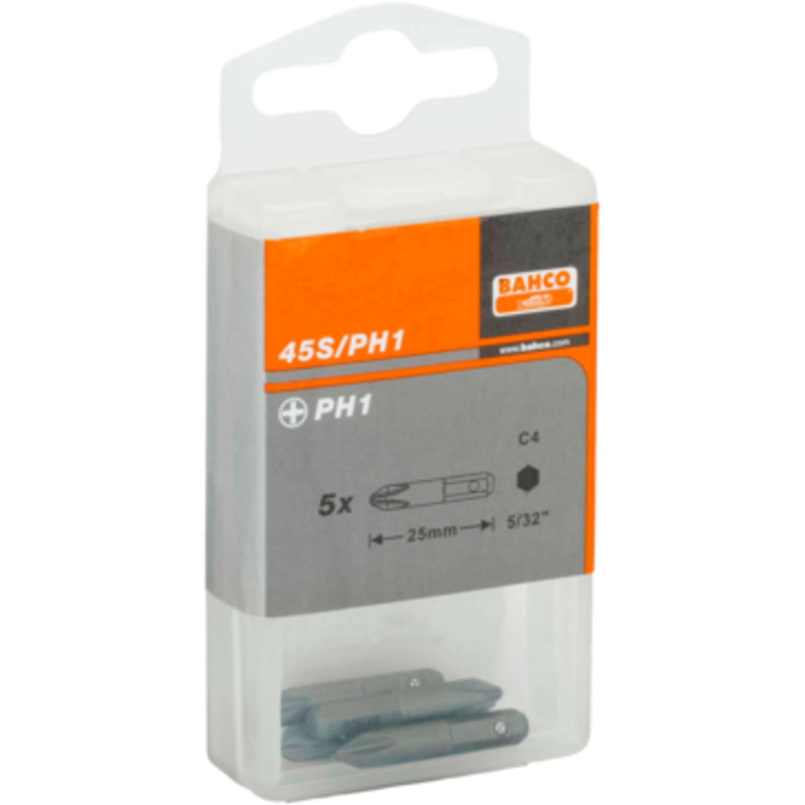 Embout tournevis Phillips PH1 25 mm 5 pièces boîte plastique BAHCO - 45S/PH1