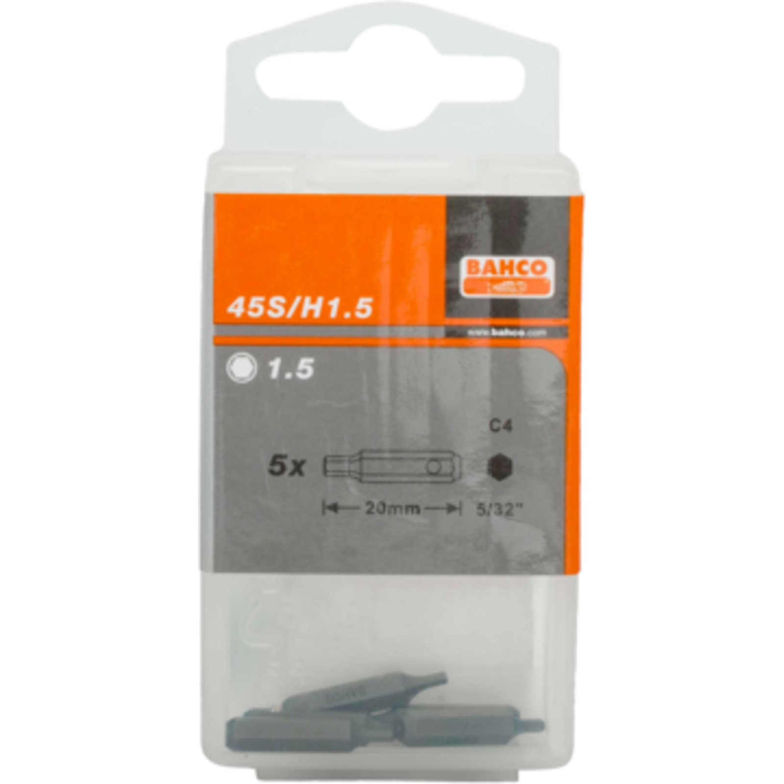 Embout tournevis 6 pans 2,5 mm 20 mm 5 pièces boîte plastique BAHCO - 45S/H2.5