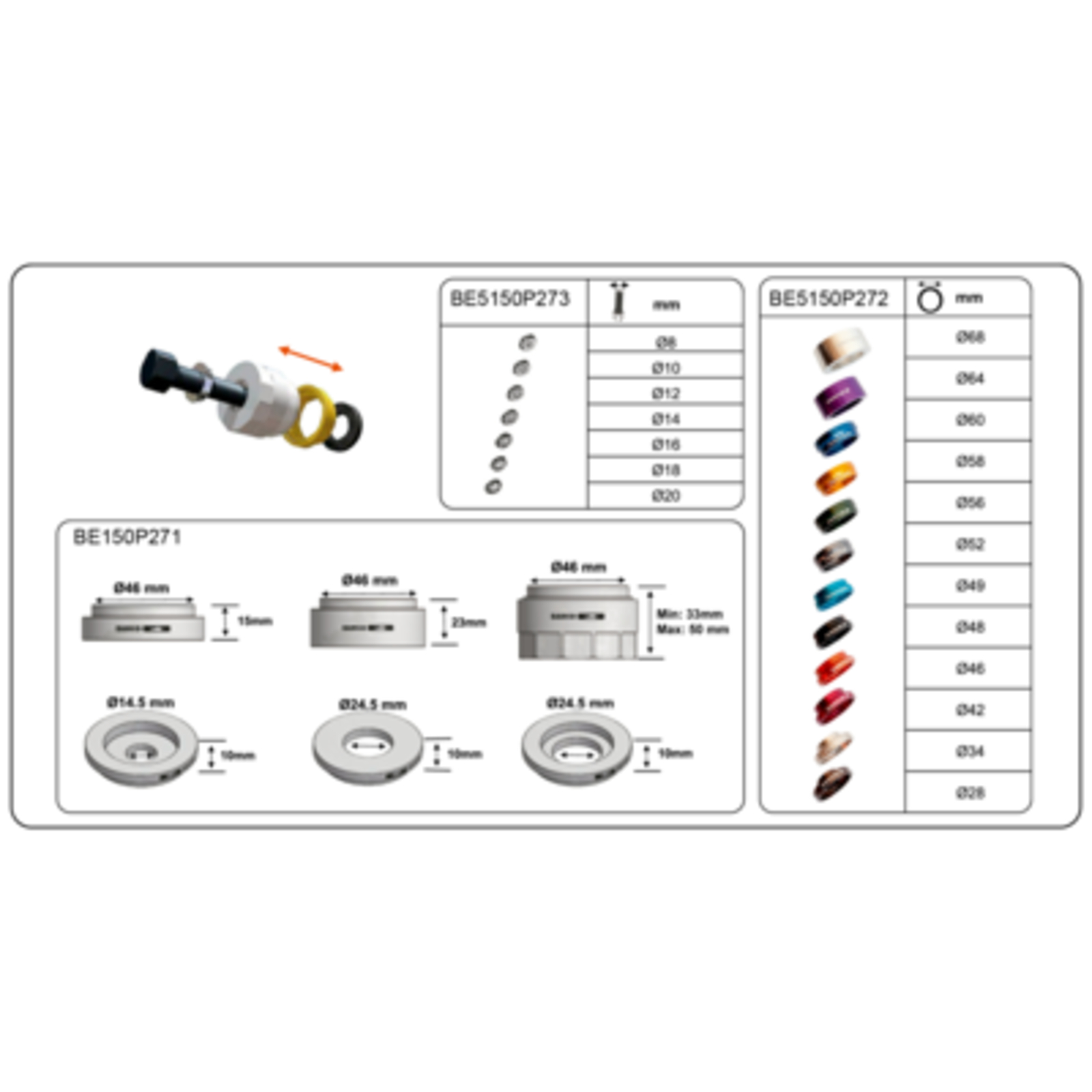 Coffret montage joints SPI pour vilebrequin et arbre à cames BAHCO - BE5150P27