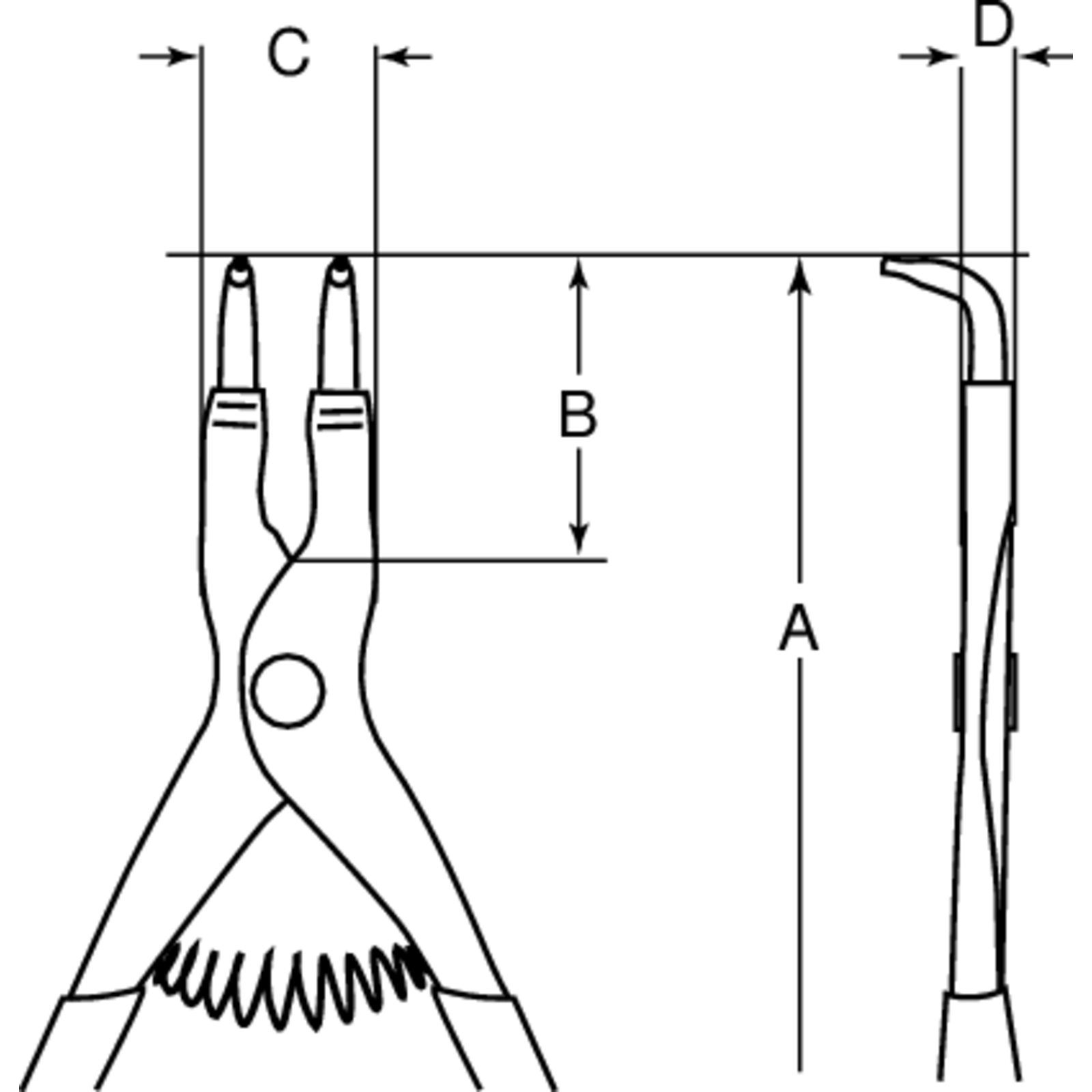 Pince à circlips extérieurs bec courbé 90° 127 mm finition phosphatée avec ressort BAHCO - 2990-125