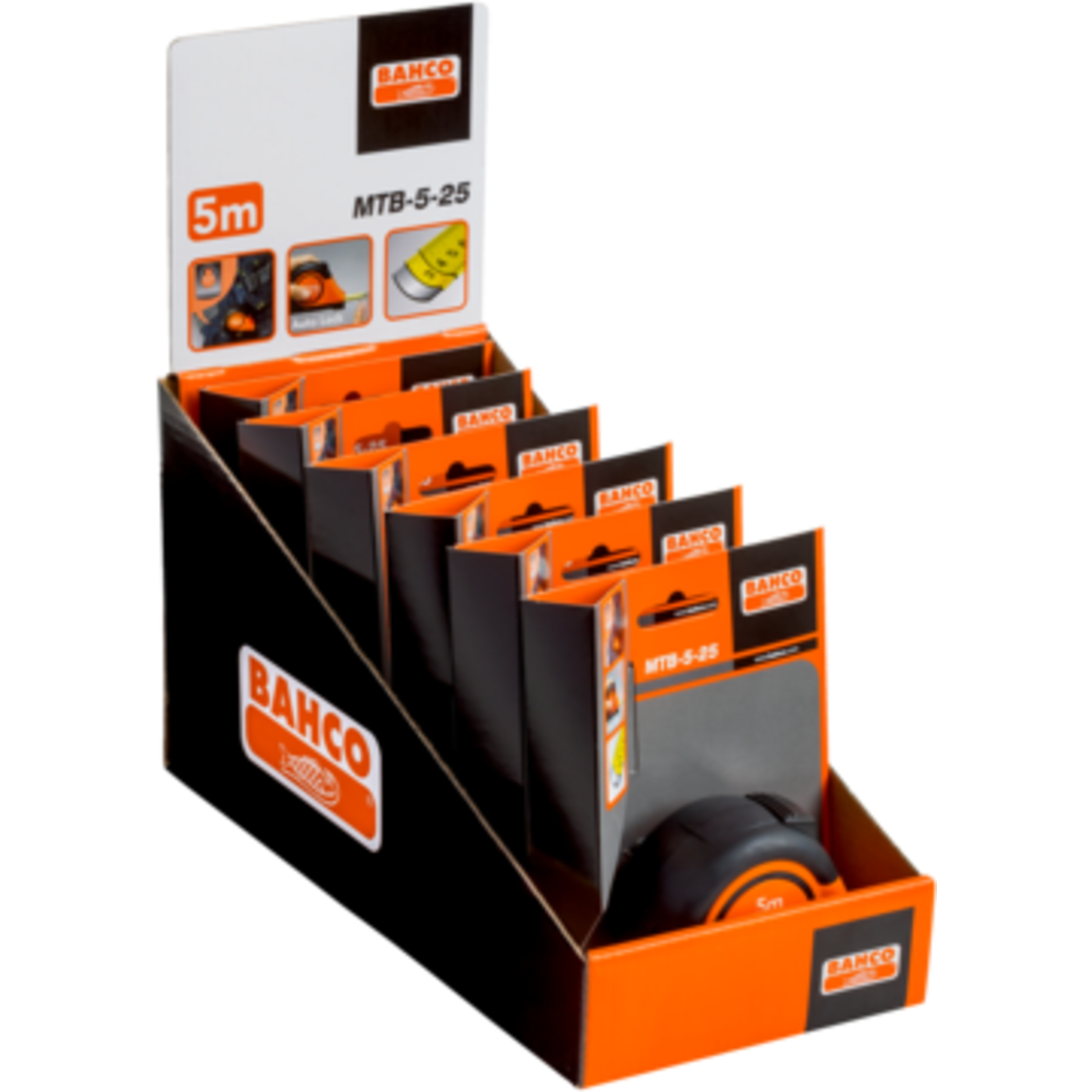 Mètre ruban 5 m 25 mm avec poignée caoutchouc système blocage automatique BAHCO - MTB-5-25
