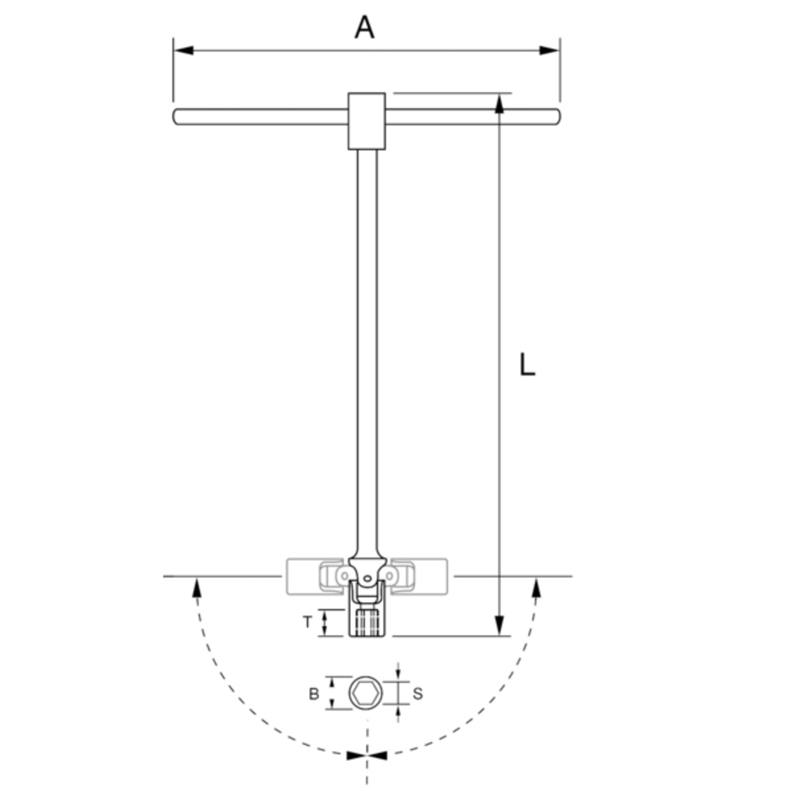 Barre poignée en T avec douille articulée 6 pans 500 mm réglable BAHCO - BE1TS-17