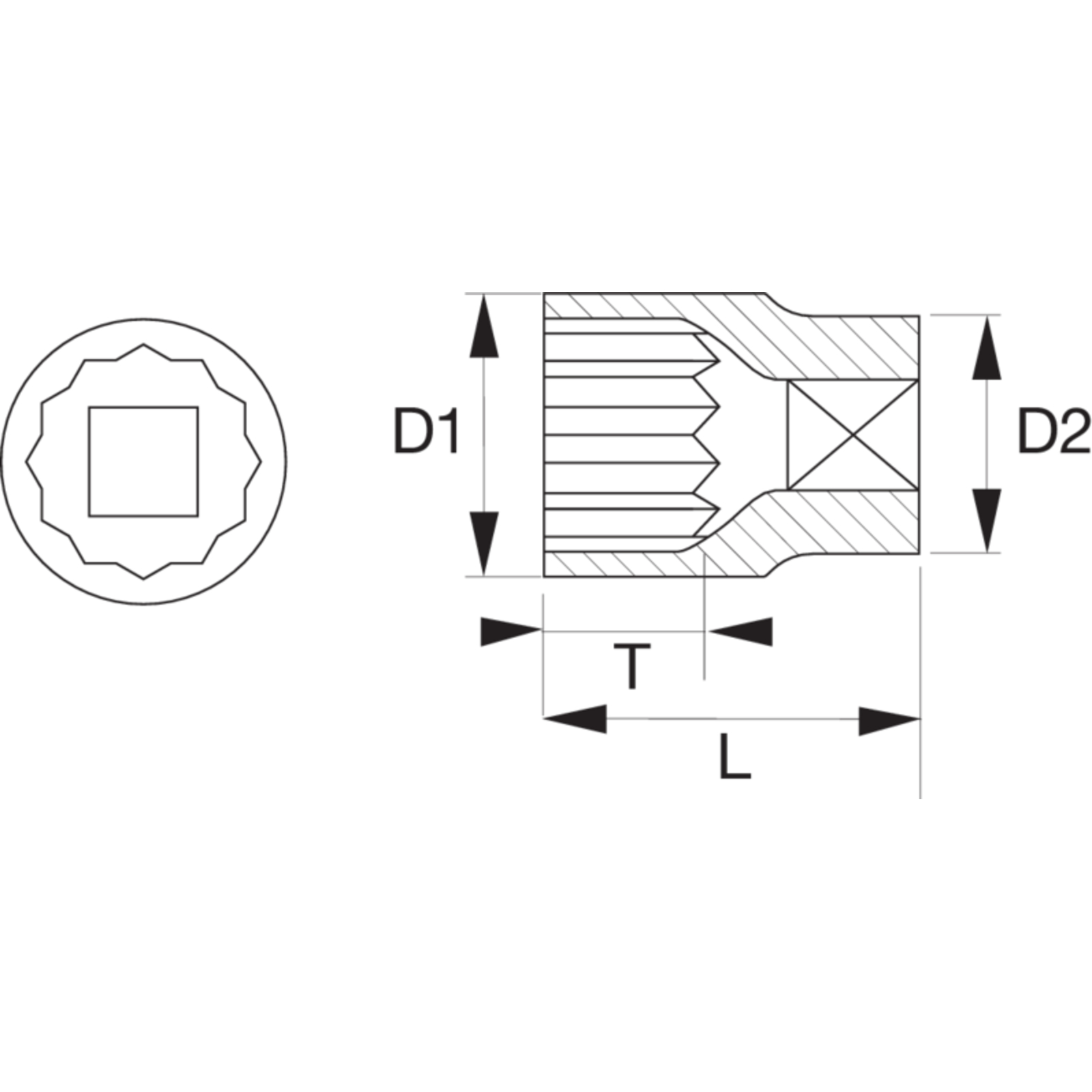 Douille traversante 11 mm 19 mm 6 pans pour vis Spline BAHCO - SBS19-TH11