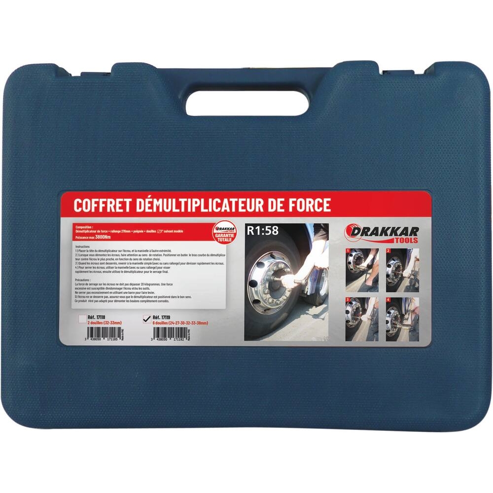 Coffret démultiplicateur de force 3800Nm R1:58 6 douilles DRAKKAR TOOLS - 17119