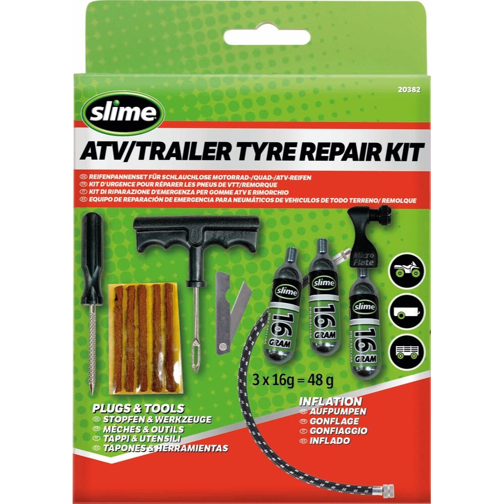 KIT DE REPARATION TUBELESS AVEC CARTOUCHES CO2 - SLIME - 17198