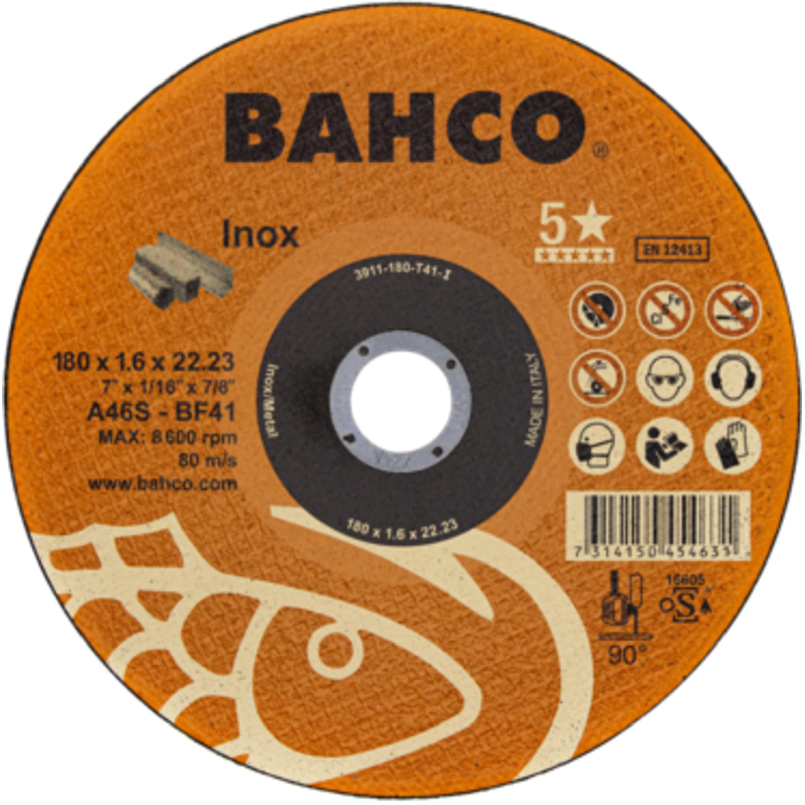 Disque à tronçonner inox 115 x 1 mm 22,23 mm haute performance BAHCO - 3911-115-T41-I