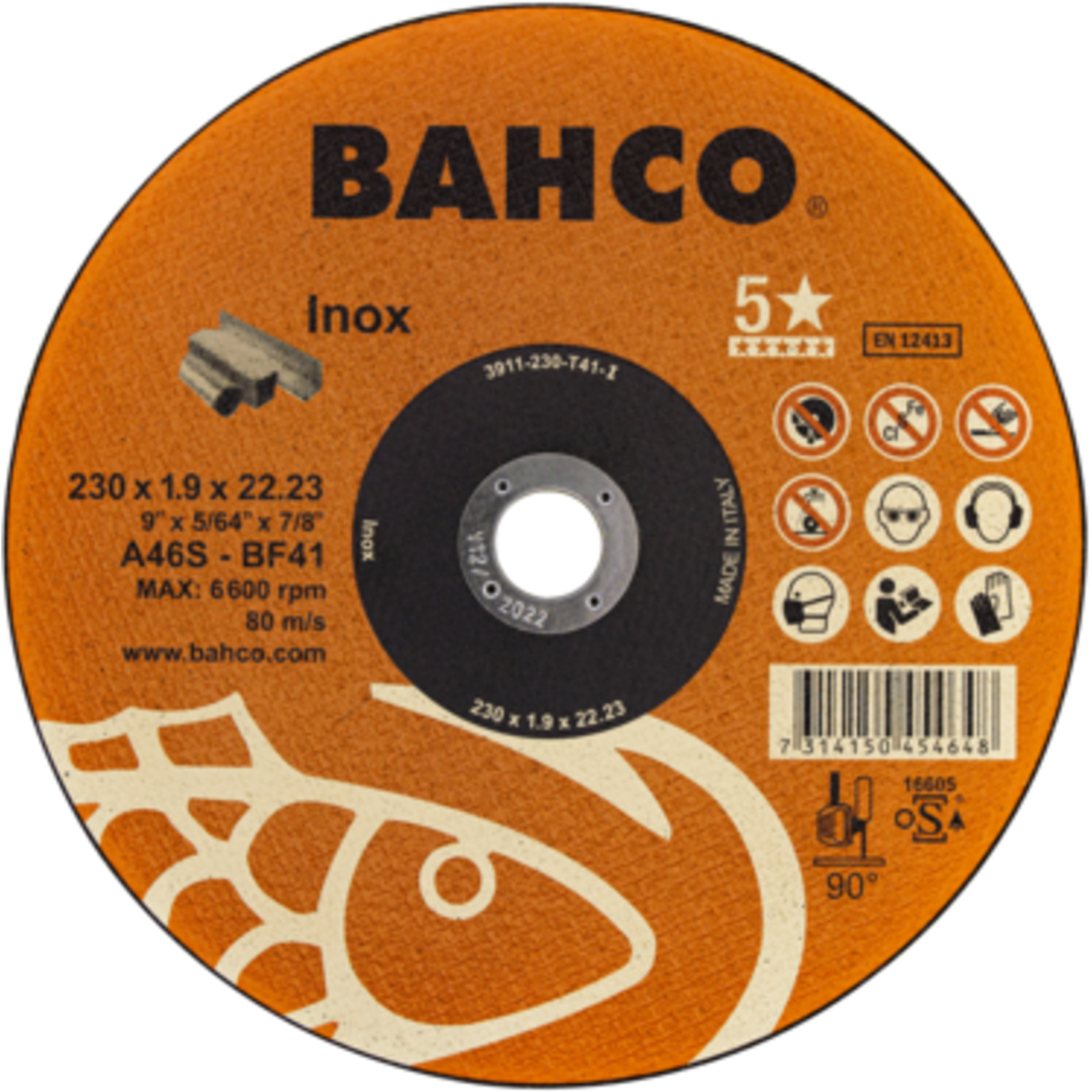 Disque à tronçonner inox 115 x 1 mm 22,23 mm haute performance BAHCO - 3911-115-T41-I