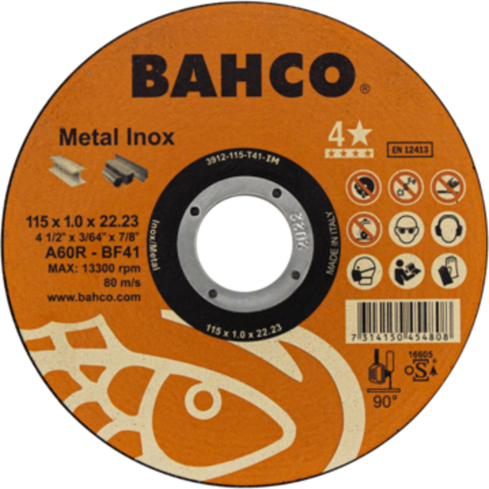 Disque à tronçonner inox et métal 180 x 2 mm 22.23 mm qualité 5 étoiles BAHCO - 3911-180-T41-IM