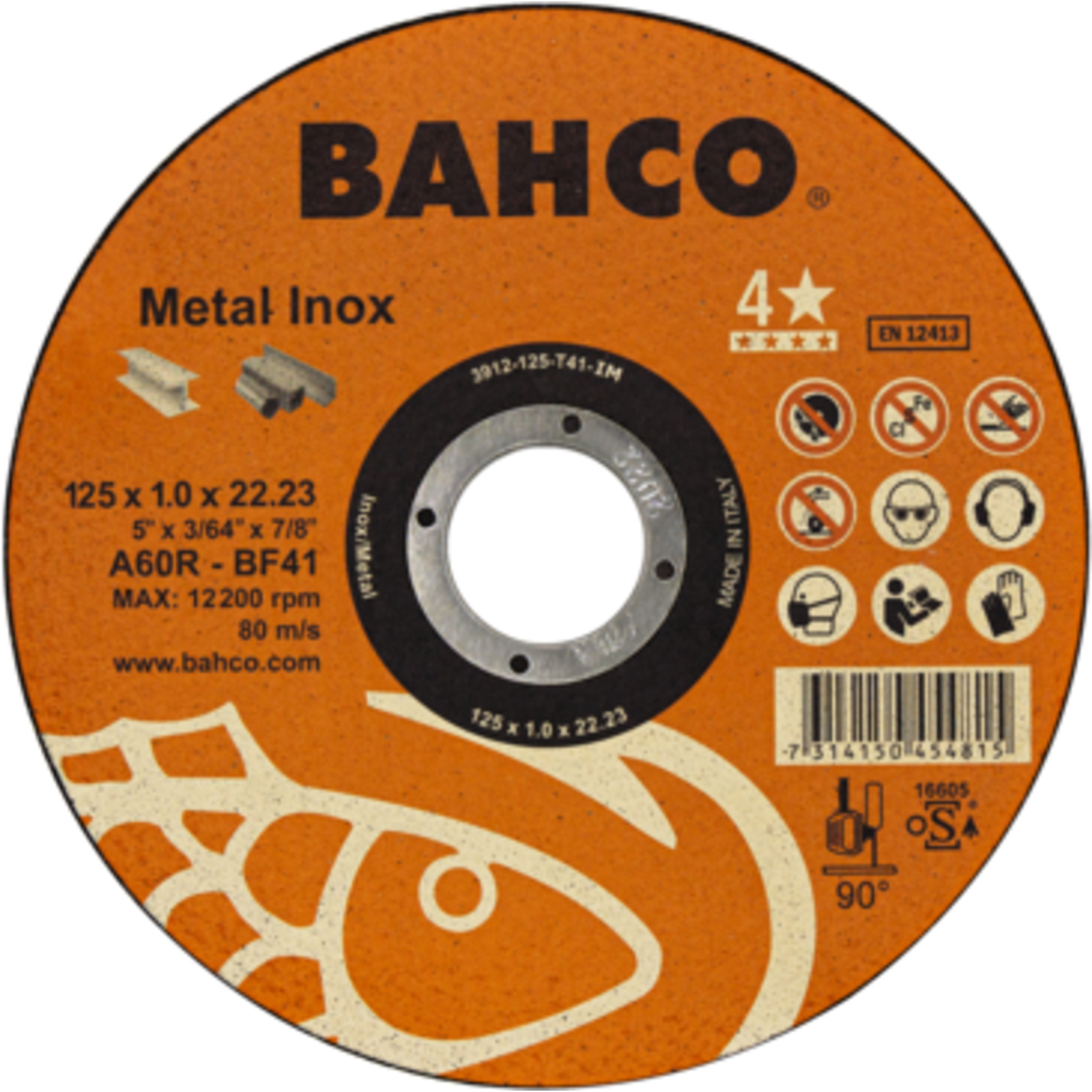 Disque à tronçonner inox et métal 180 x 2 mm 22.23 mm qualité 5 étoiles BAHCO - 3911-180-T41-IM