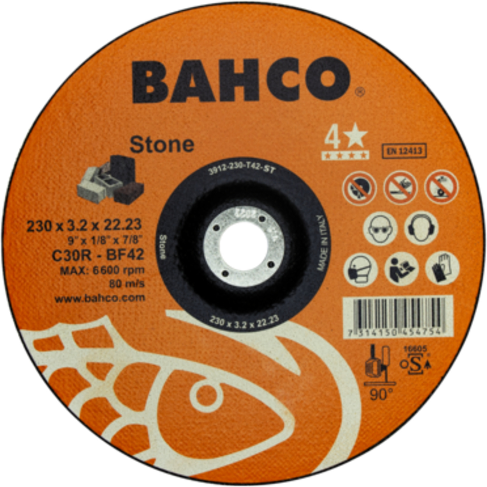 Disque à tronçonner minéraux 115 x 3.2 x 22.23 mm haute performance BAHCO - 3912-115-T42-ST