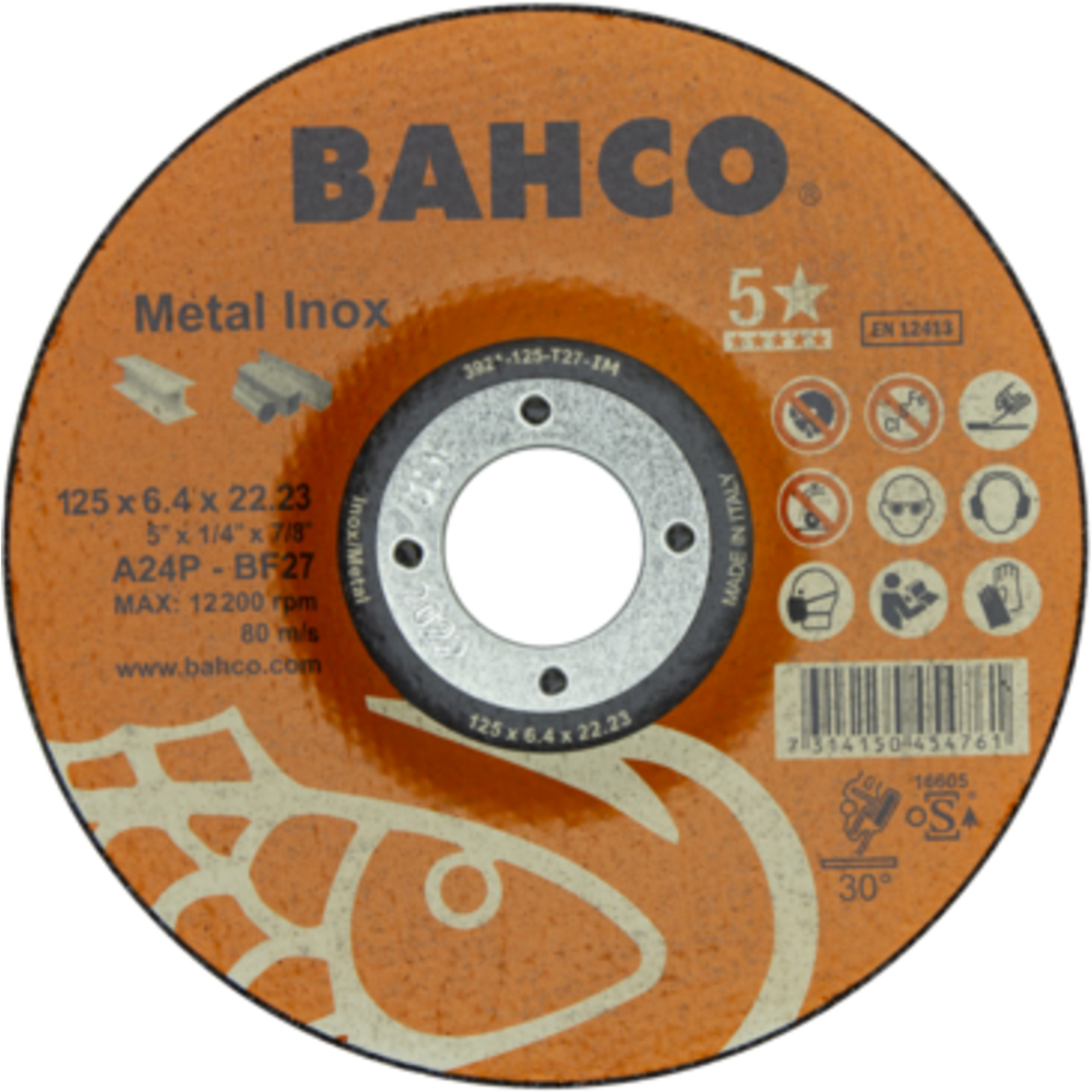 Disque à ébarber inox et métal 150 x 6.4 x 22.23 mm renforcé fibre de verre BAHCO - 3921-150-T27-IM