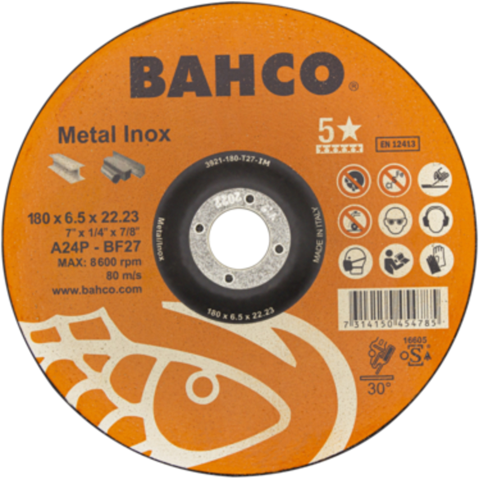 Disque à ébarber inox et métal 150 x 6.4 x 22.23 mm renforcé fibre de verre BAHCO - 3921-150-T27-IM