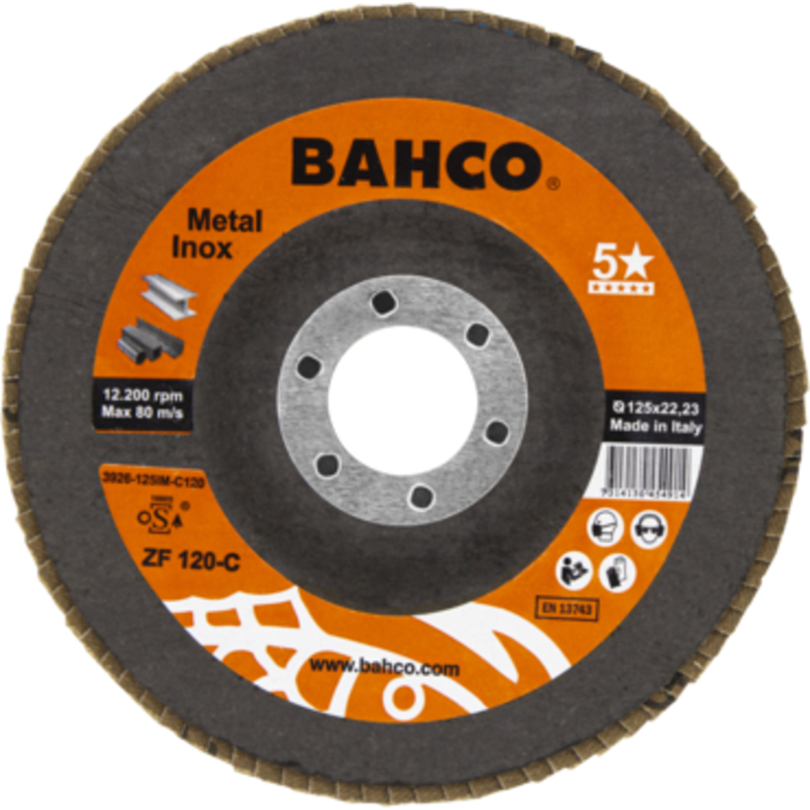 Disque à lamelles conique 125 mm P120 pour acier inoxydable et métal BAHCO - 3926-125IM-C120