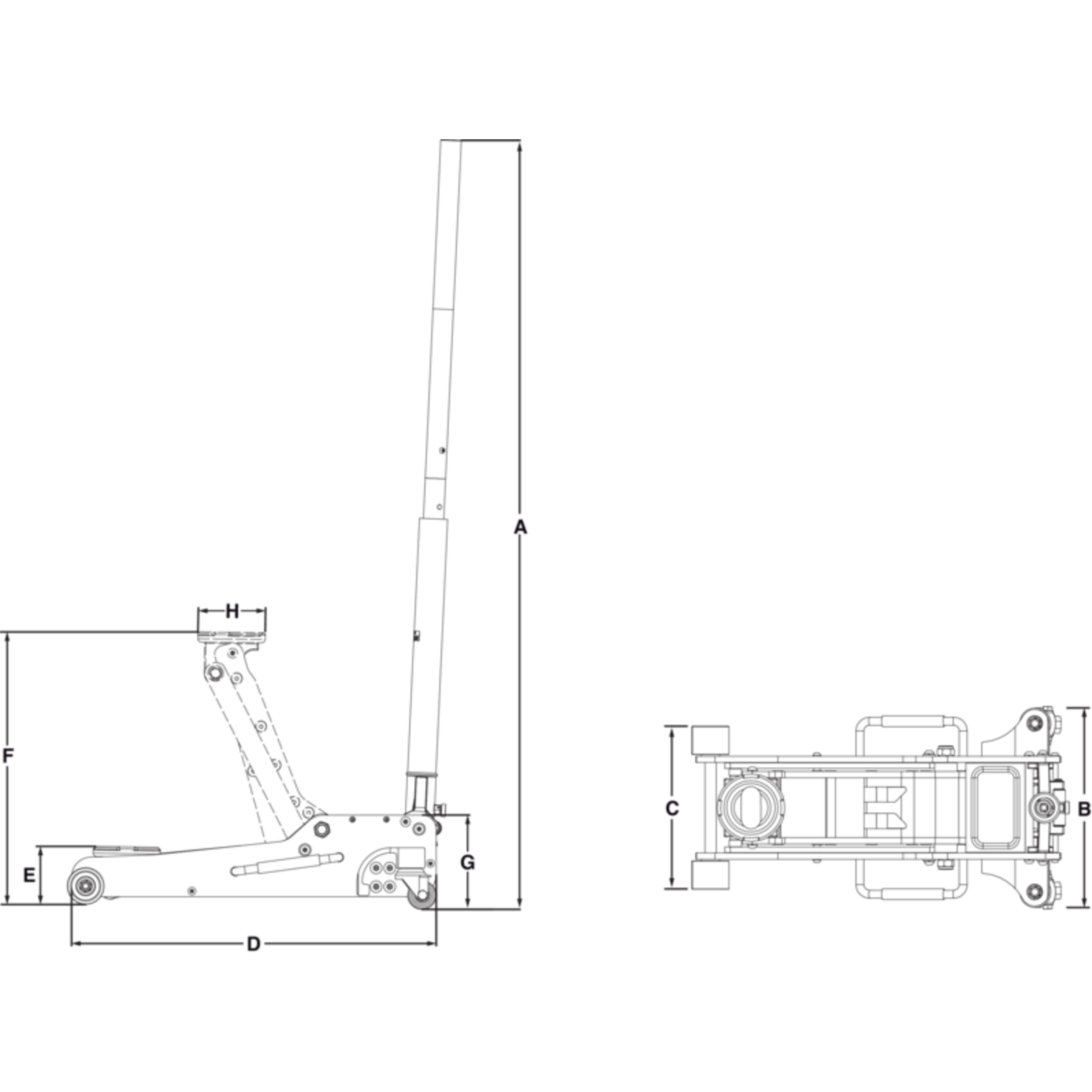 Cric aluminium 2,5 tonnes double piston 100-485 mm avec bac rangement BAHCO - BH1A2500A
