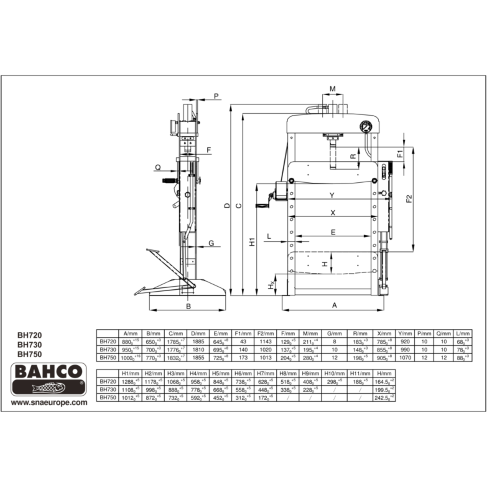 Presse hydraulique 30 T usage intensif avec supports en V BAHCO - BH730