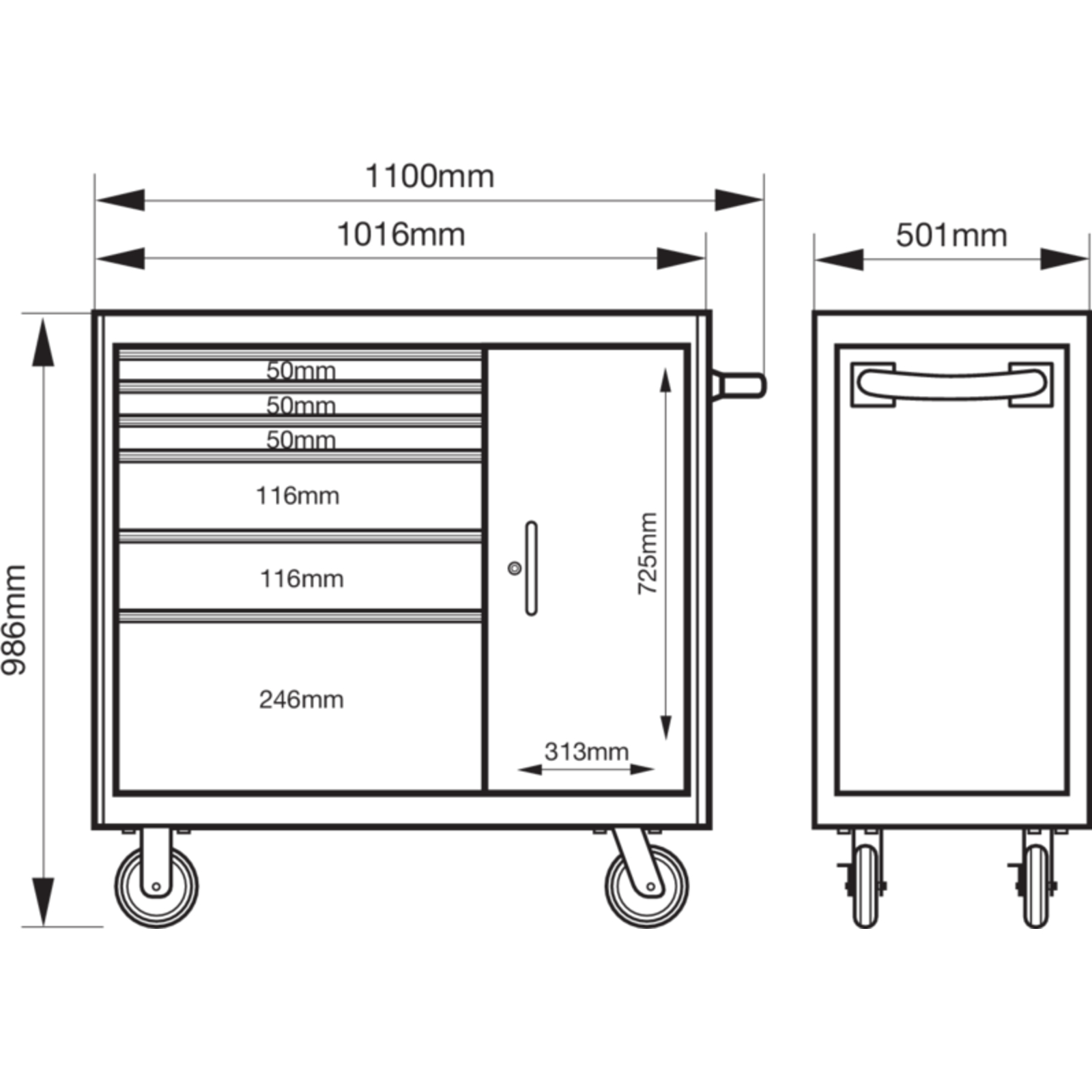 Servante 6 tiroirs capacité extra large avec armoire noire 986 x 501 x 1100 mm BAHCO - 1475KXL6CBLACK