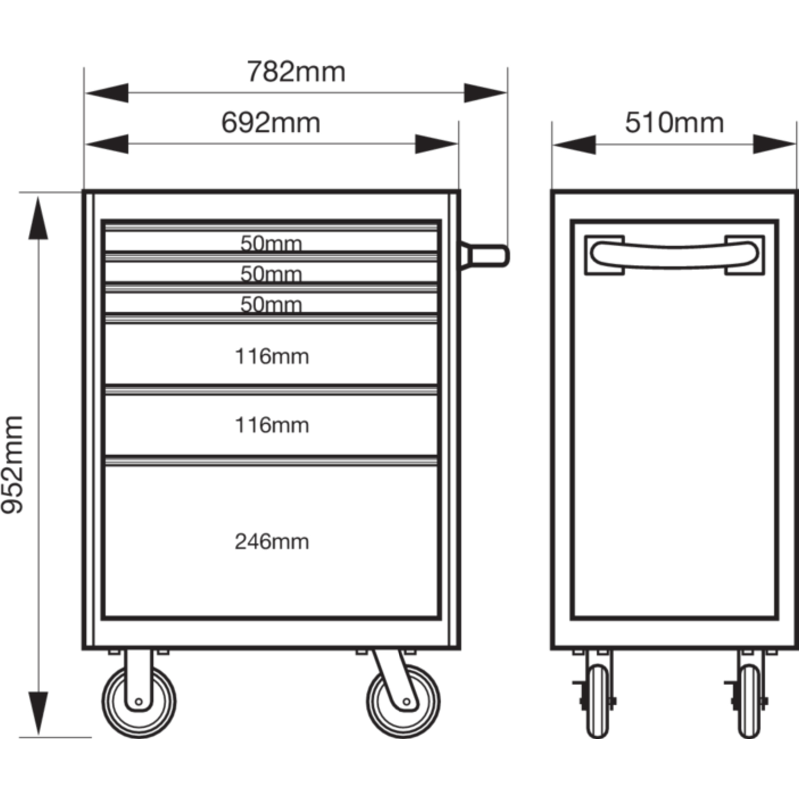 Servante 6 tiroirs acier double paroi 693 x 510 x 955 mm avec roues caoutchouc BAHCO - 1472K6GREY