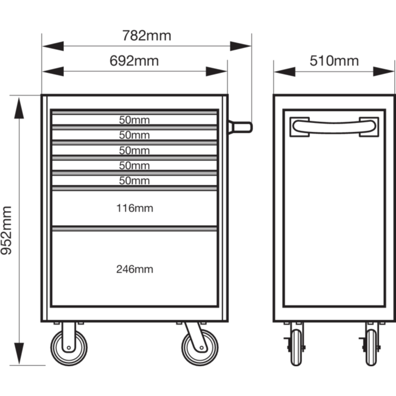 Servante 7 tiroirs 693 x 510 x 955 mm acier double paroi BAHCO - 1472K7GREY