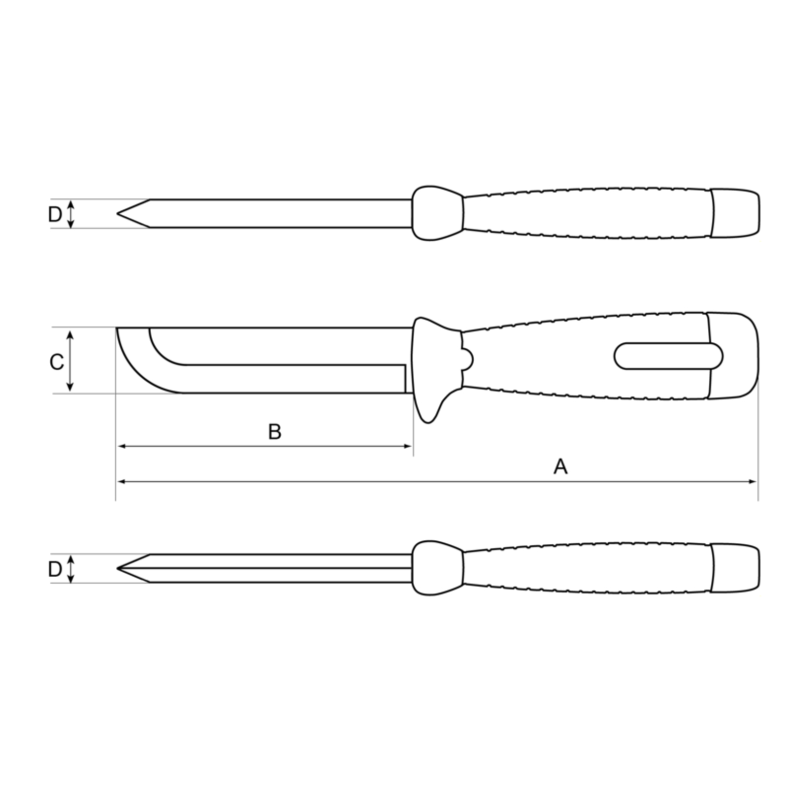 Couteau-ciseau à bois lame incurvée 25 mm avec manche caoutchouc et étui BAHCO - SB-2449