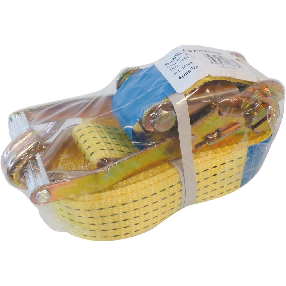 SANGLE D'ARRIMAGE 50MM 12M 5T CLIQUET + CROCHET DOIGTS SOUDES - ARRIMUP - 18389