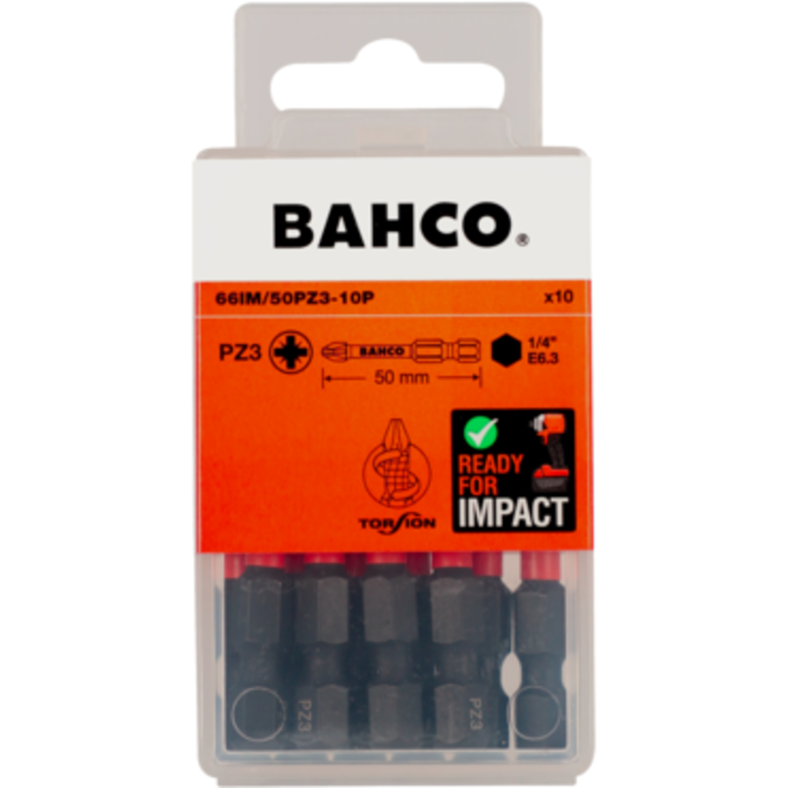 Jeu d'embouts à choc Pozidriv PZ2 50 mm 10 pcs BAHCO - 66IM/50PZ2-10P