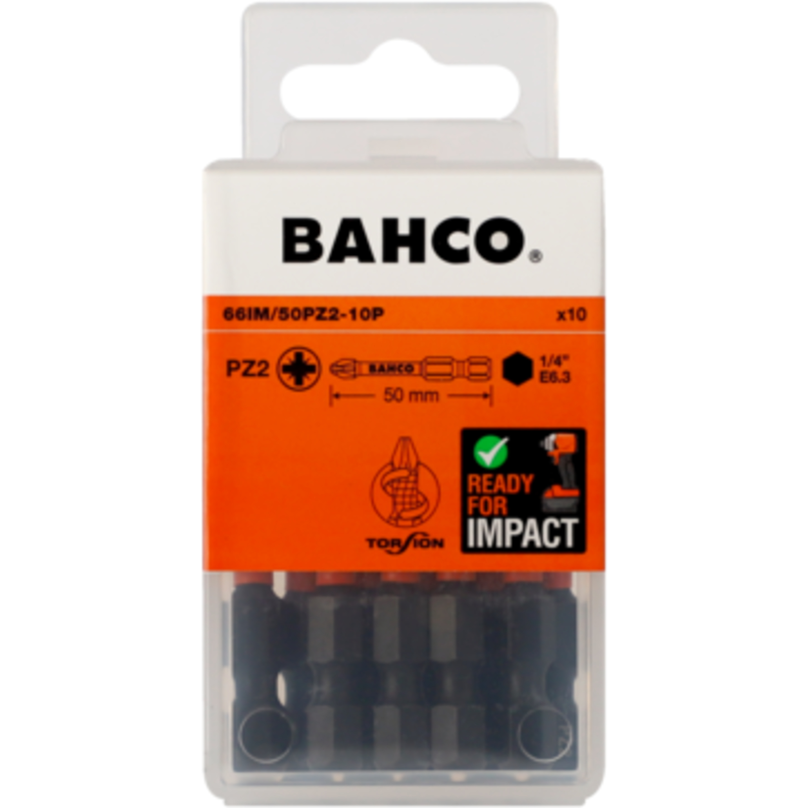 Jeu d'embouts à choc Pozidriv PZ2 50 mm 10 pcs BAHCO - 66IM/50PZ2-10P