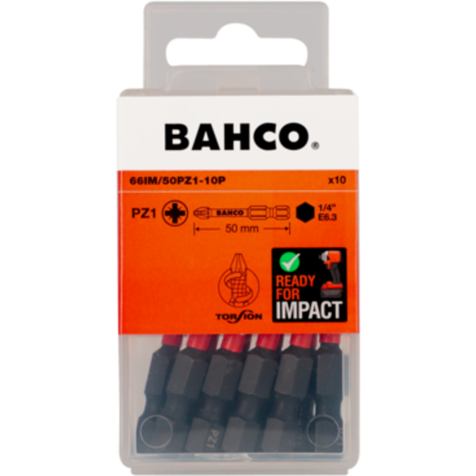 Jeu d'embouts à choc Pozidriv PZ2 50 mm 10 pcs BAHCO - 66IM/50PZ2-10P