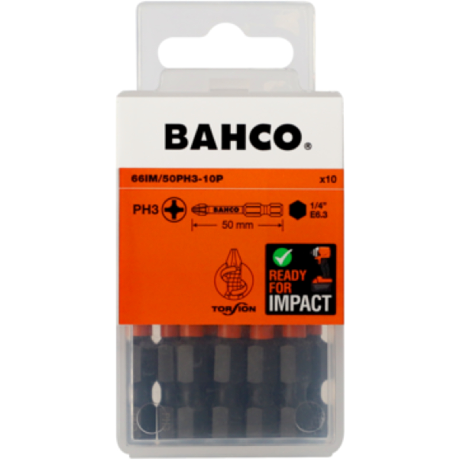 Jeu d'embouts à choc Phillips PH1 50 mm 10 pièces BAHCO - 66IM/50PH1-10P