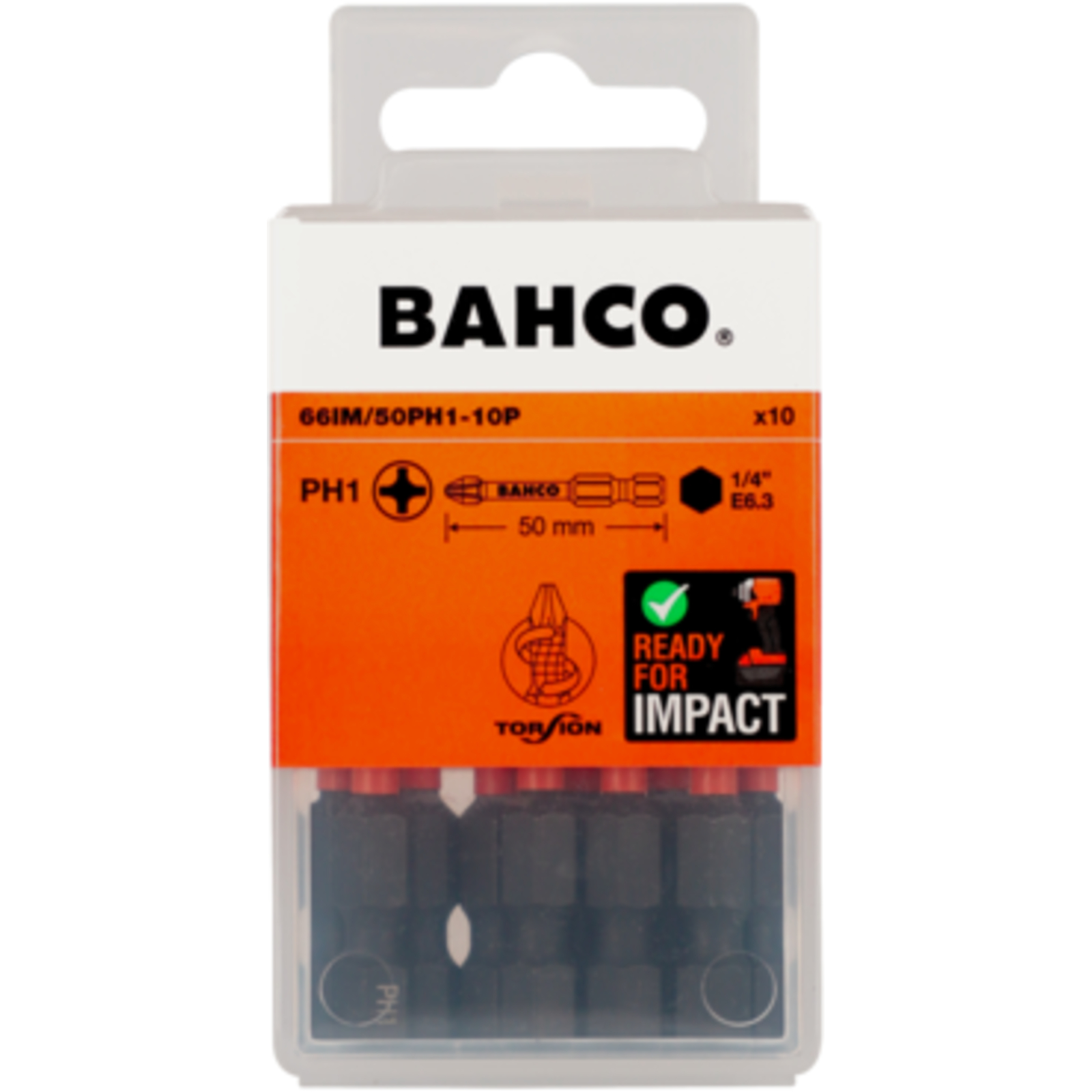 Jeu d'embouts à choc Phillips PH1 50 mm 10 pièces BAHCO - 66IM/50PH1-10P