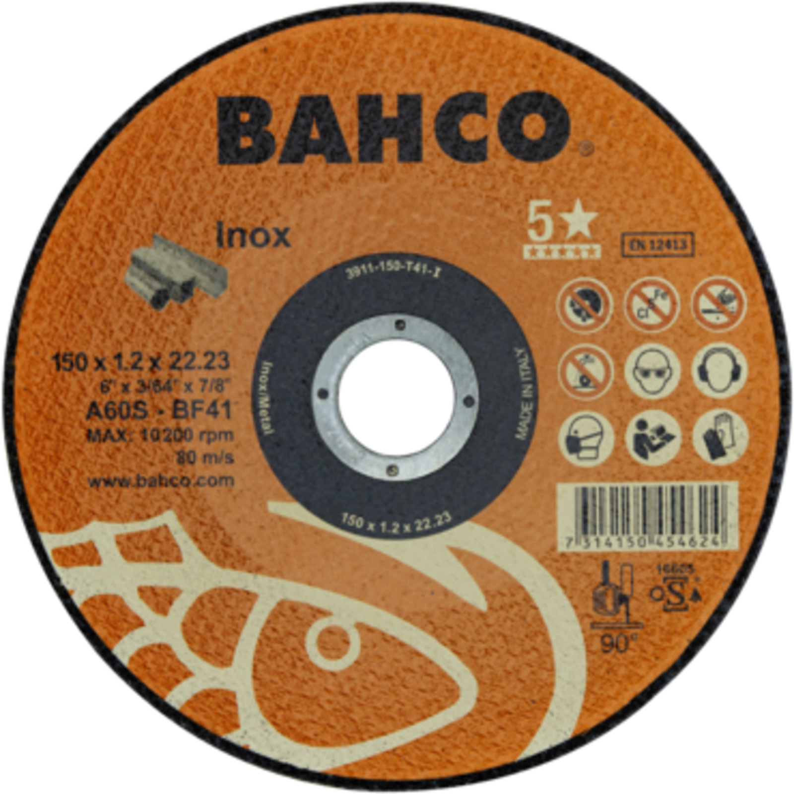 Disque à tronçonner inox 115 x 1 mm 22,23 mm haute performance BAHCO - 3911-115-T41-I