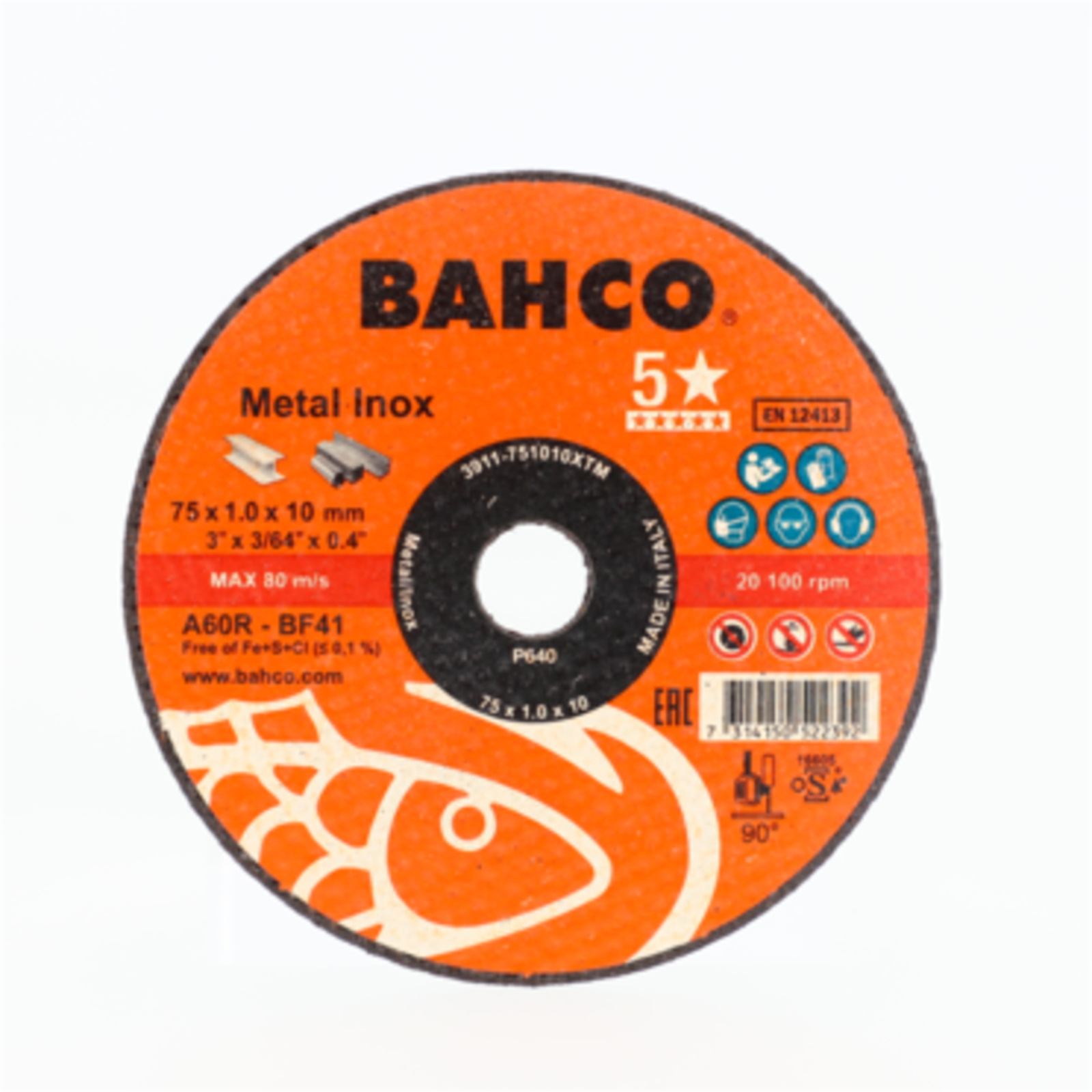 Disque à tronçonner inox et métal 180 x 2 mm 22.23 mm qualité 5 étoiles BAHCO - 3911-180-T41-IM