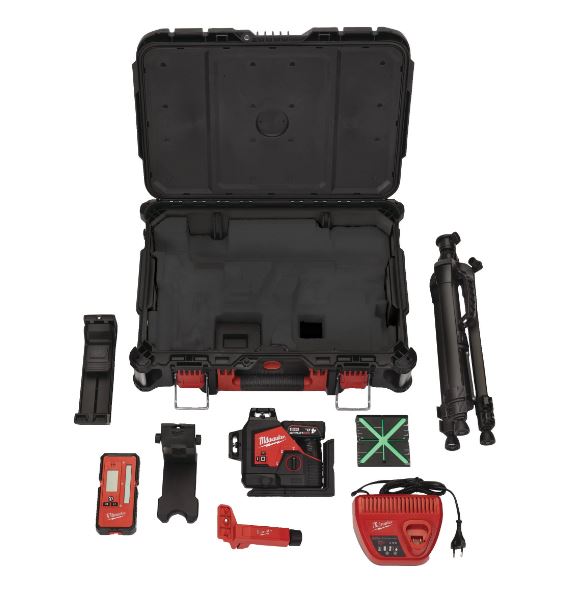 Laser vert 3 lignes vertes 360° Milwaukee M12 3PLKIT-401P 1x4.0Ah + Trépied + Cellule + Coffret Packout - 4933478960