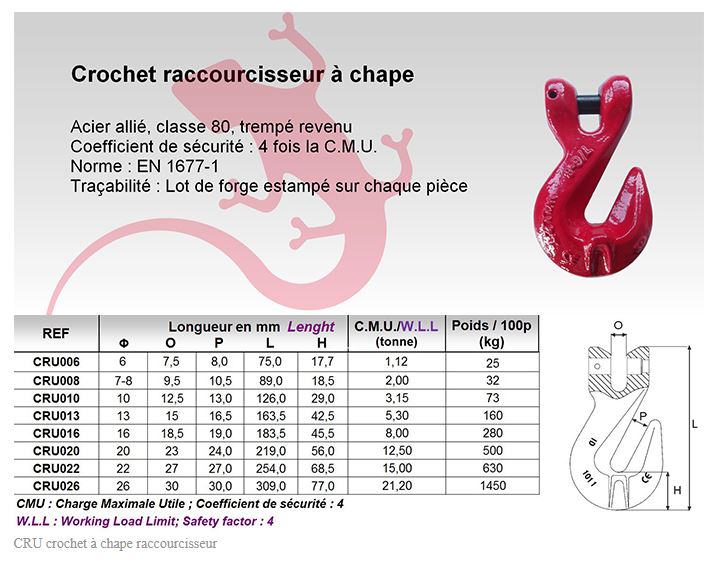 CROCHET DE RACCOURCISSEMENT ID MAT A CHAPE - CRU010