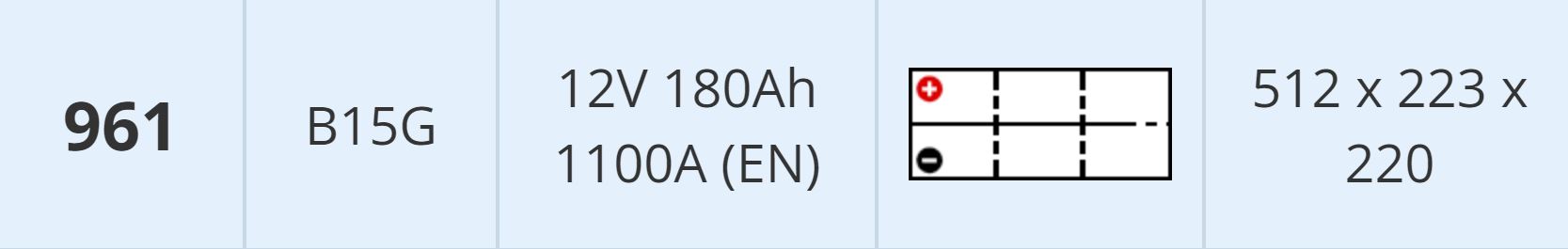 Batterie 12V 180Ah 1100A 512x223x220 mm heavy duty stecopower - 961