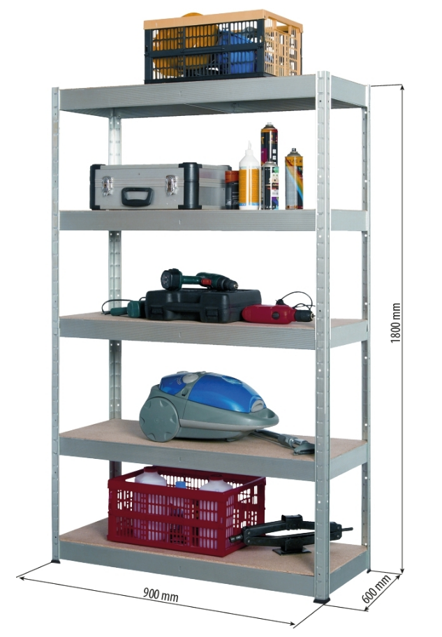 Etagère métallique à emboîter 5 tablettes bois 1800x900x600mm max 2T - 09066