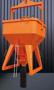 Benne à béton à tuyau 1000L droite déclenchement à corde 1034.12 - EICHINGER