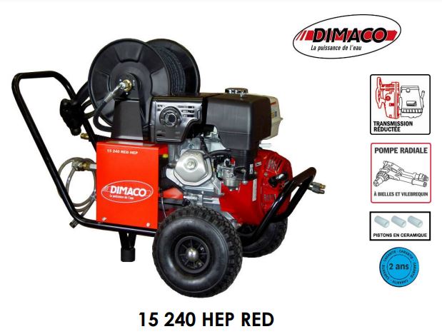 NETTOYEUR HAUTE PRESSION DIMACO THERMIQUE AVEC ENROULEUR 13CV 900L/H 240 BARS MOTEUR HONDA - 15240HEPRED