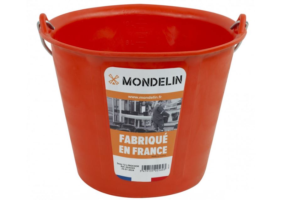 SEAU PROCHOK ORANGE 12L ANSE 5,3MM POIGNÉE MOB MONDELIN 341151