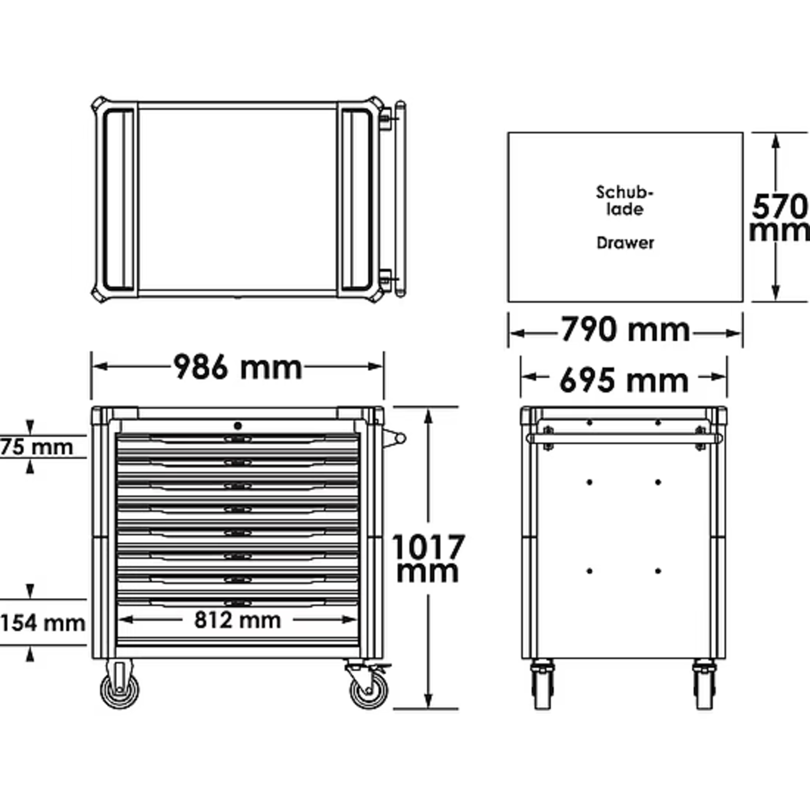 Servante d'atelier séries XD extra-profonde plateau de travail en acier inoxydable avec assortiment  VIGOR - V4481-XD/469