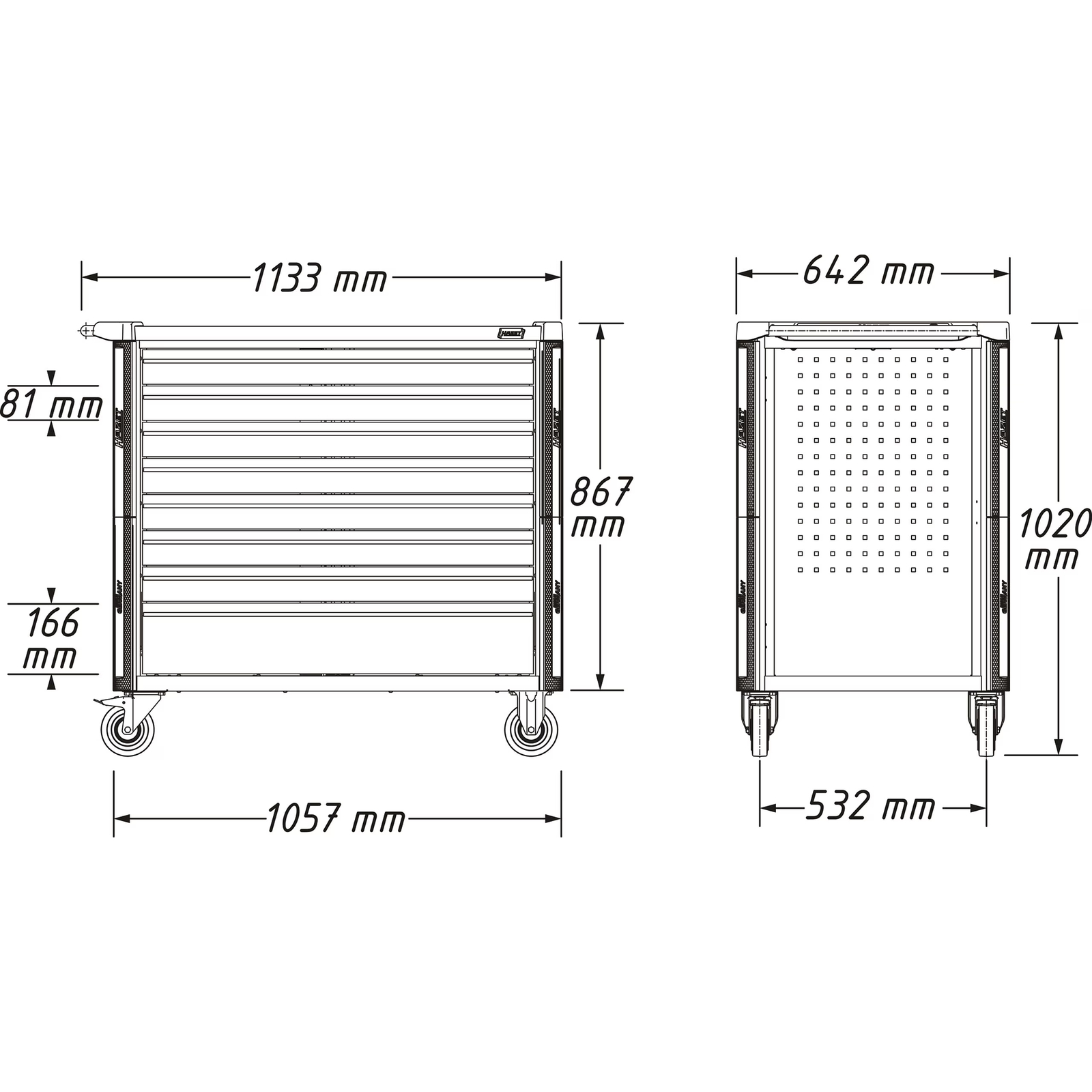 Servante d’atelier extra-profonde 8 tiroirs inox 1133x642x1020 mm HAZET - 179NXXL-8D
